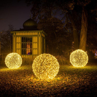 Picture of Certified Lights' outdoor Christmas lawn decorations. This is a large LED Christmas ornament lawn decoration for commercial projects.