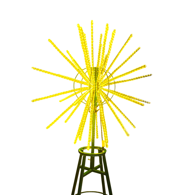 Warm white LED starburst-style Christmas tree topper shown on transparent background, designed for large commercial tower trees