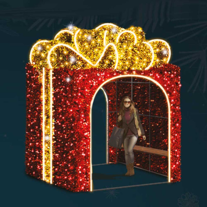 Giant LED Walk-Through Gift Box with Bench