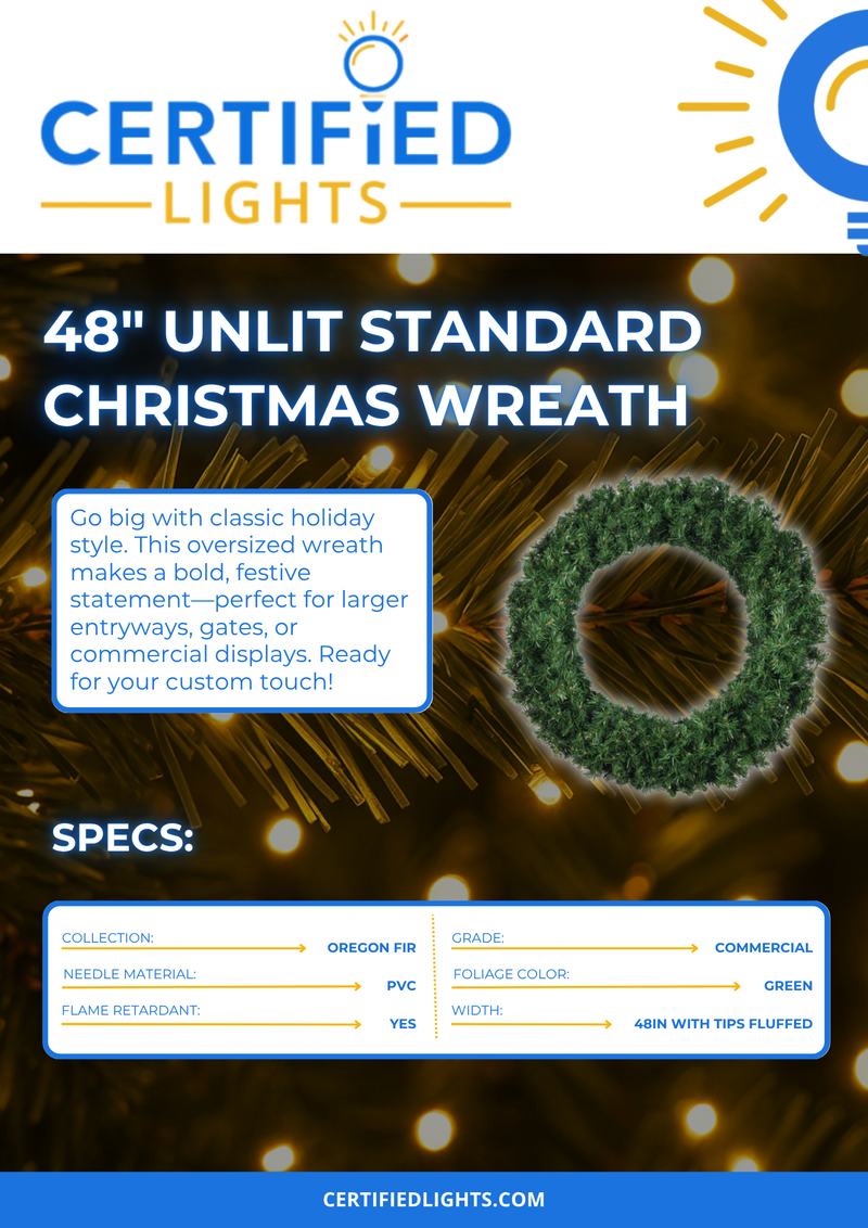 48-inch unlit standard Christmas wreath by Certified Lights, perfect for holiday home decor.