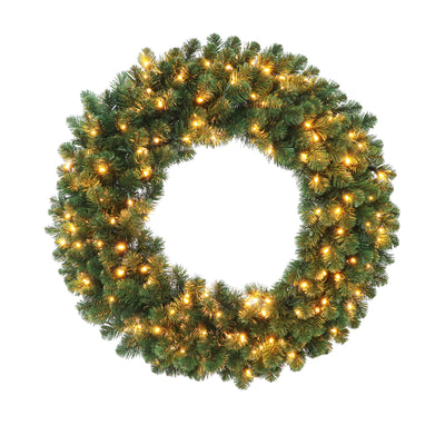 Picture of a pre lit ultra bright artificial Christmas wreath