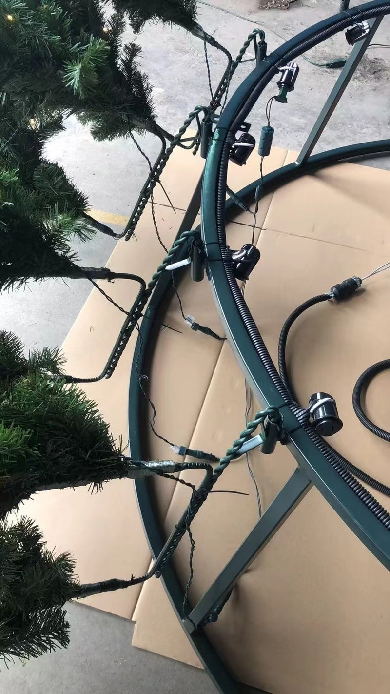 Metal framework and base structure of artificial tower Christmas tree designed for commercial outdoor displays