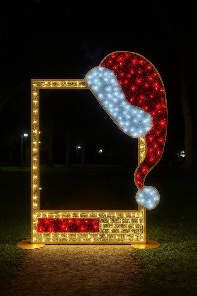 Light-up selfie frame with Santa hat design, perfect for Christmas events and festive photo stations