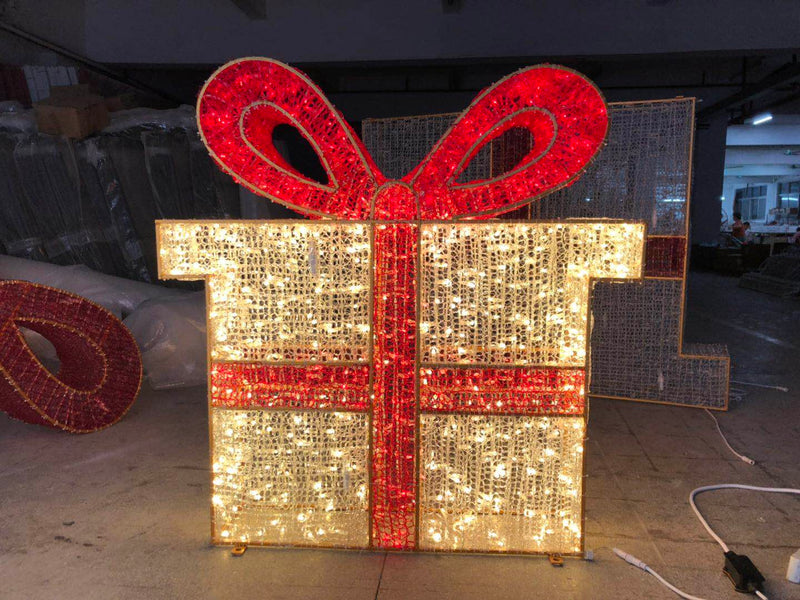 Giant Pre-Lit LED Gift Box - Warm White & Red