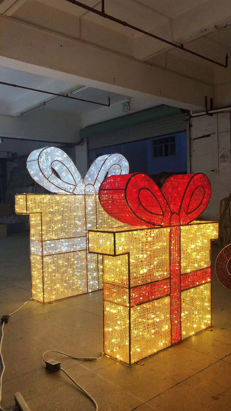 Giant Pair Pre-Lit LED Gift Boxes (2) - Warm White/Red/Cool White