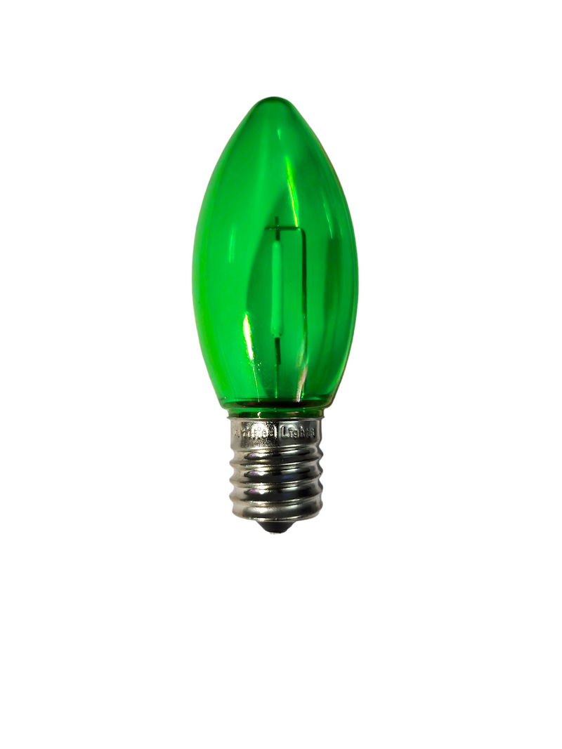 Certified Classic C9 Green LED Plastic Filament Bulbs, Shatterproof - Case of 500 Bulbs