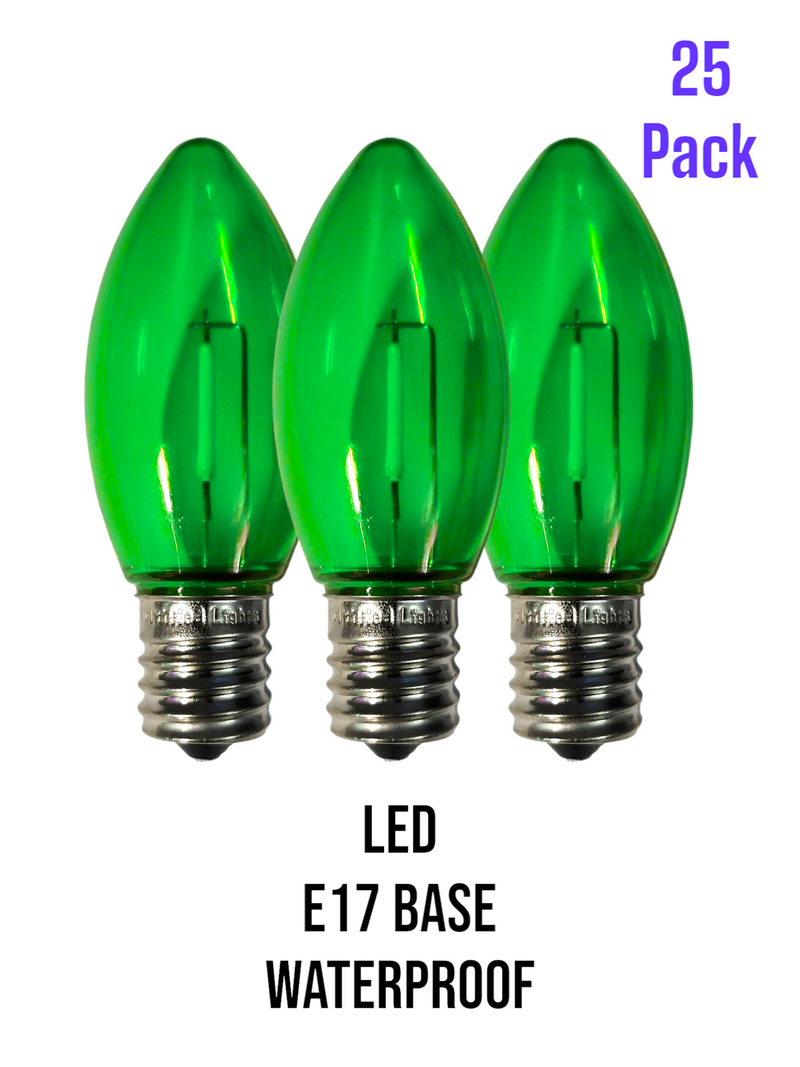 Certified Classic C9 Green LED Plastic Filament Bulbs, Shatterproof - 25 Pack