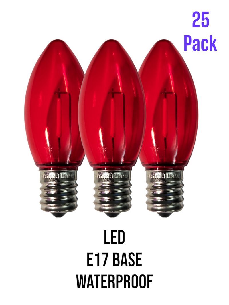 Certified Classic C9 Red LED Plastic Filament Bulbs, Shatterproof - 25 Pack