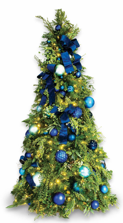 Pre-decorated holiday tree featuring baubles, berries, and realistic greenery for indoor Christmas displays