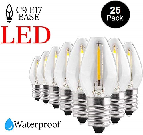 Certified Classic C9 Green LED Plastic Filament Bulbs, Shatterproof - 25 Pack