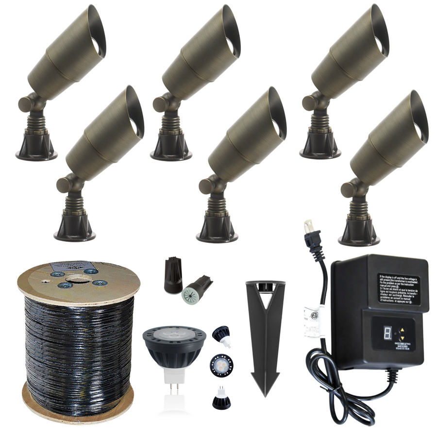 LED Landscape Spotlight Kit - 6 Spotlight Set w/ Low Voltage