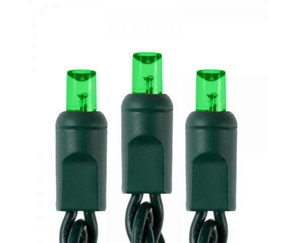 LED Mini Lights - Green 5mm Wide Angle, 4" Spacing 100 Lights Balled